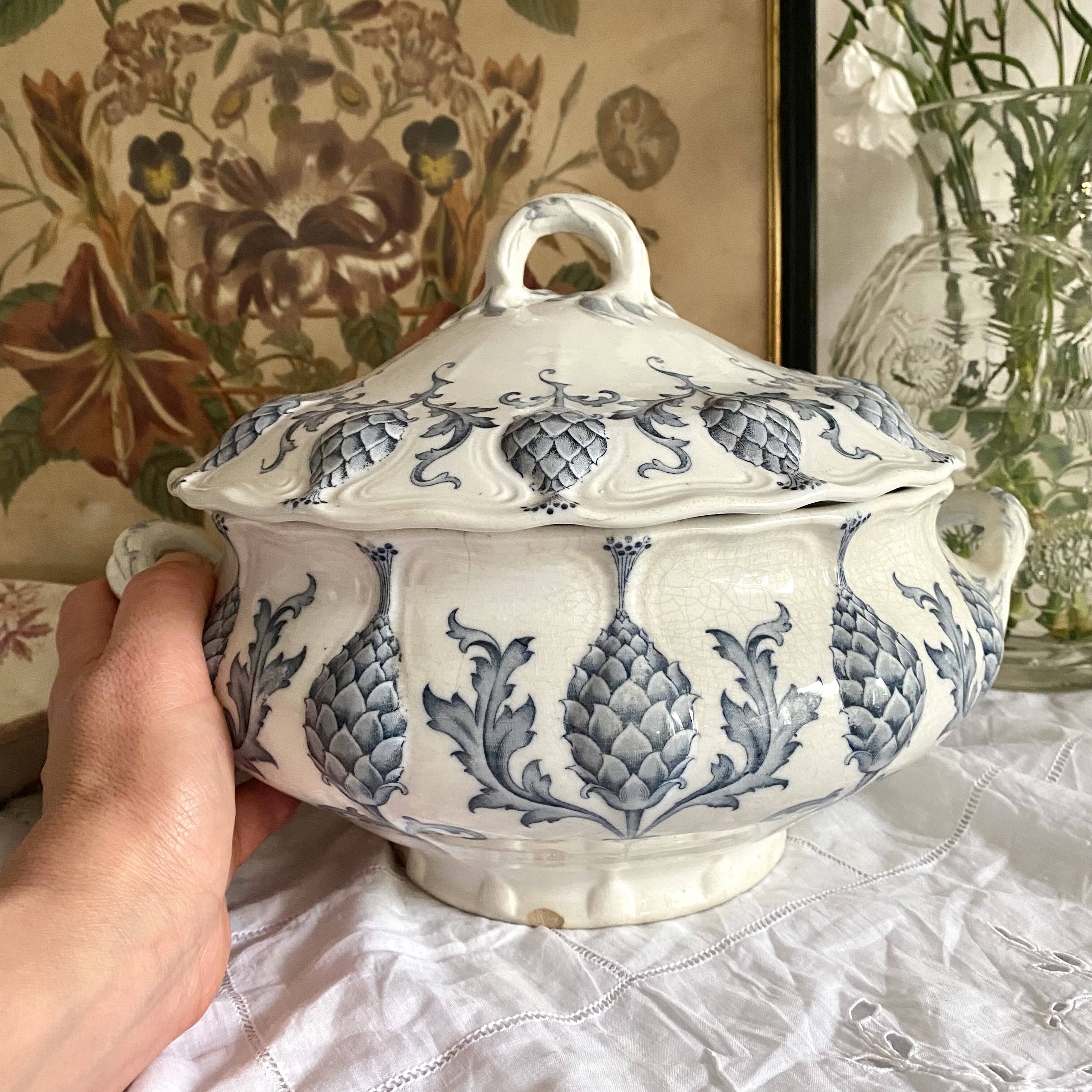 Sarreguemines Iron Earth Soup Tureen Pine Cones