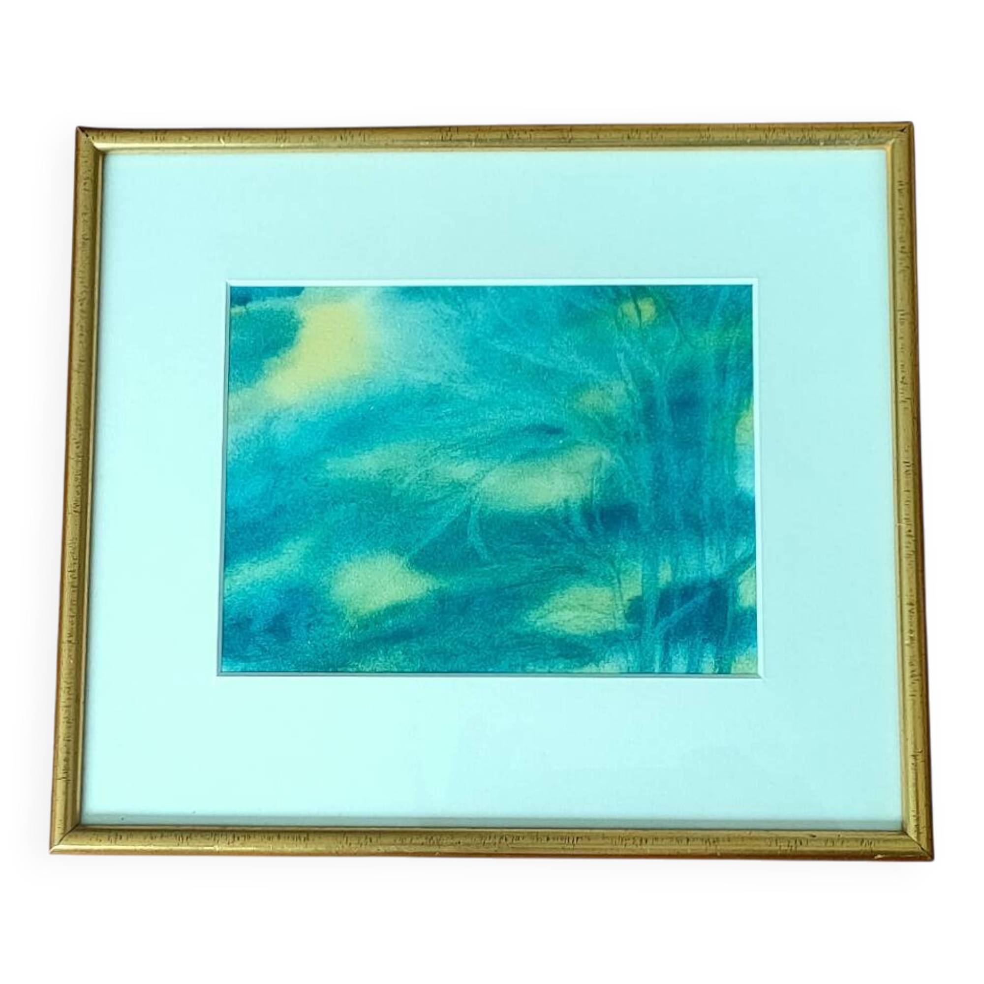 Illegible signature painting – Grease pencil – Fairytale landscape – Vintage 1970