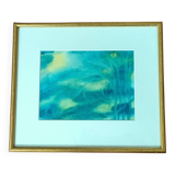 Illegible signature painting – Grease pencil – Fairytale landscape – Vintage 1970