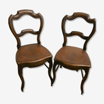 Duo de chaises Louis Philippe à l'assise en bois décoré