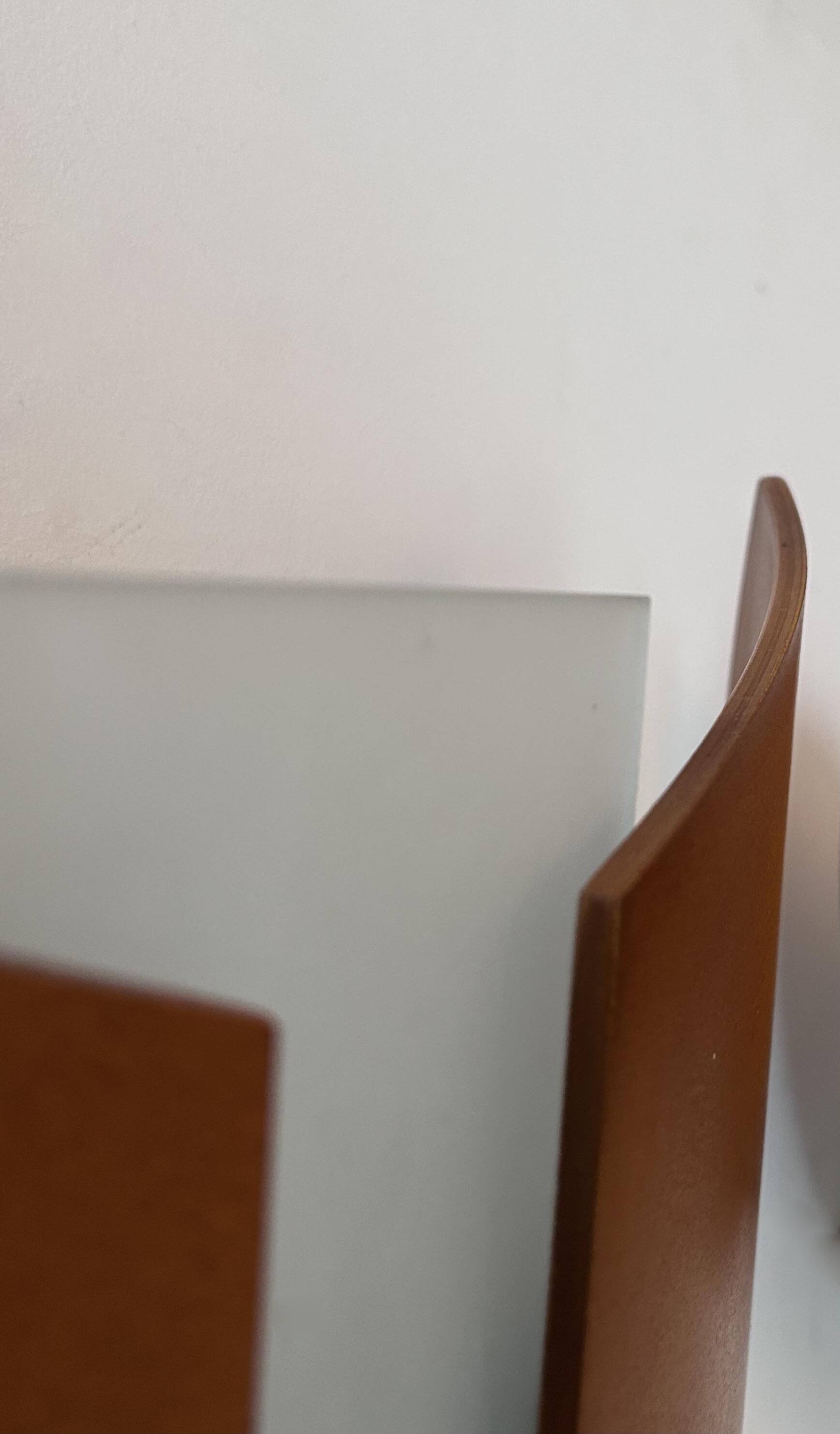 Pair of vintage thermoformed wood and sandblasted glass wall lights, France, 1980