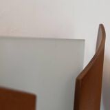 Pair of vintage thermoformed wood and sandblasted glass wall lights, France, 1980