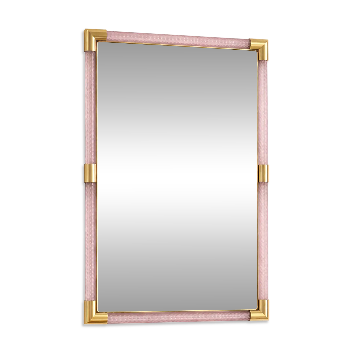 Elegant Modern Pink and Gold Mirror with Torchon Murano Glass Work