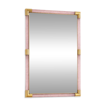 Elegant Modern Pink and Gold Mirror with Torchon Murano Glass Work