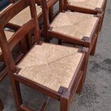 Set of 6 beech and straw chairs