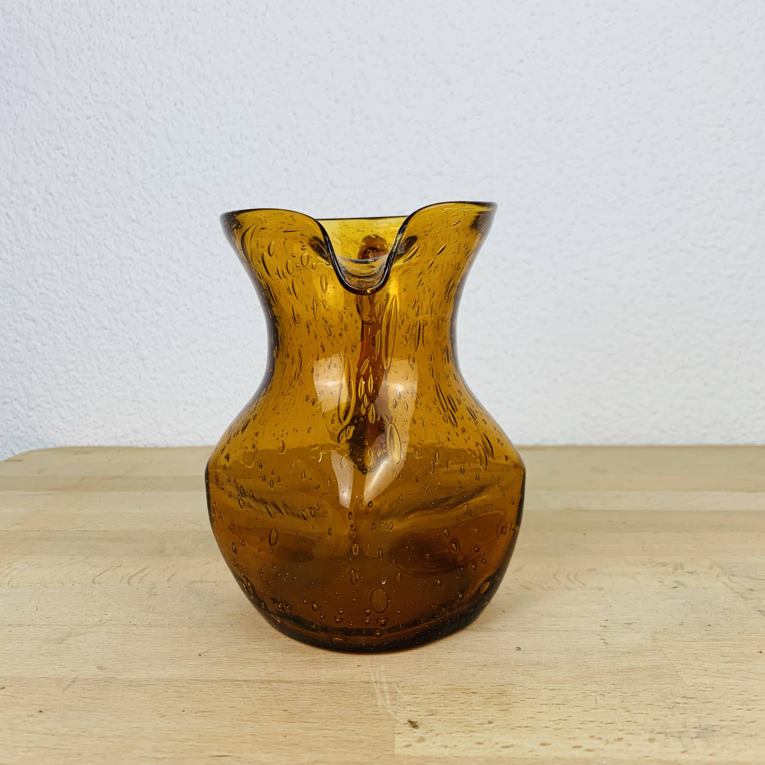 Biot amber/orange bubbled glass pitcher