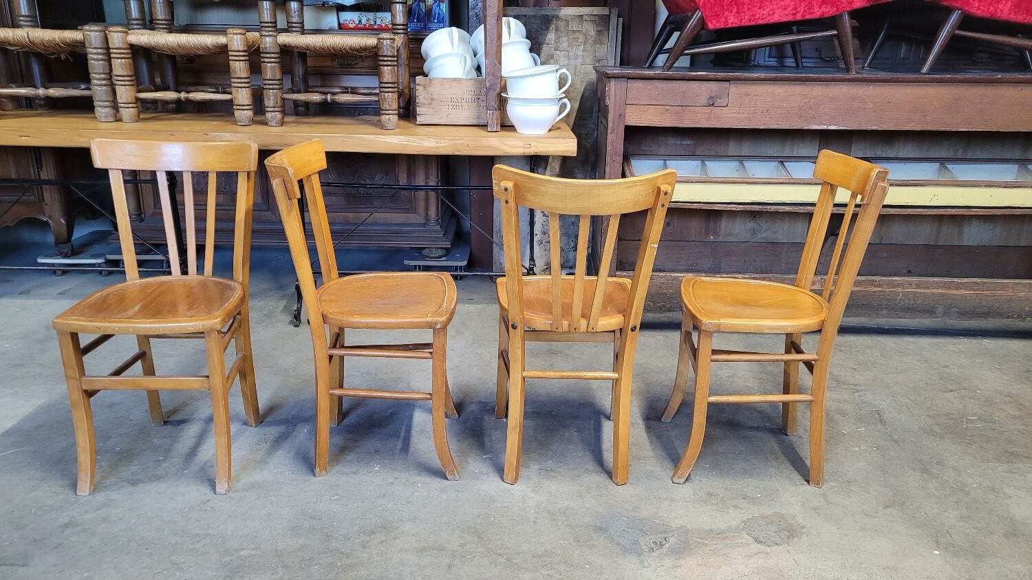 Series of 4 vintage luterma bistro chairs 1950
