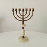 Vintage Hebrew Menorah Candlestick in Solid Brass and Onyx from the 60s