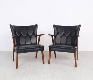 Danish teak and skai armchairs, Erhardsen & Andersen 1960s