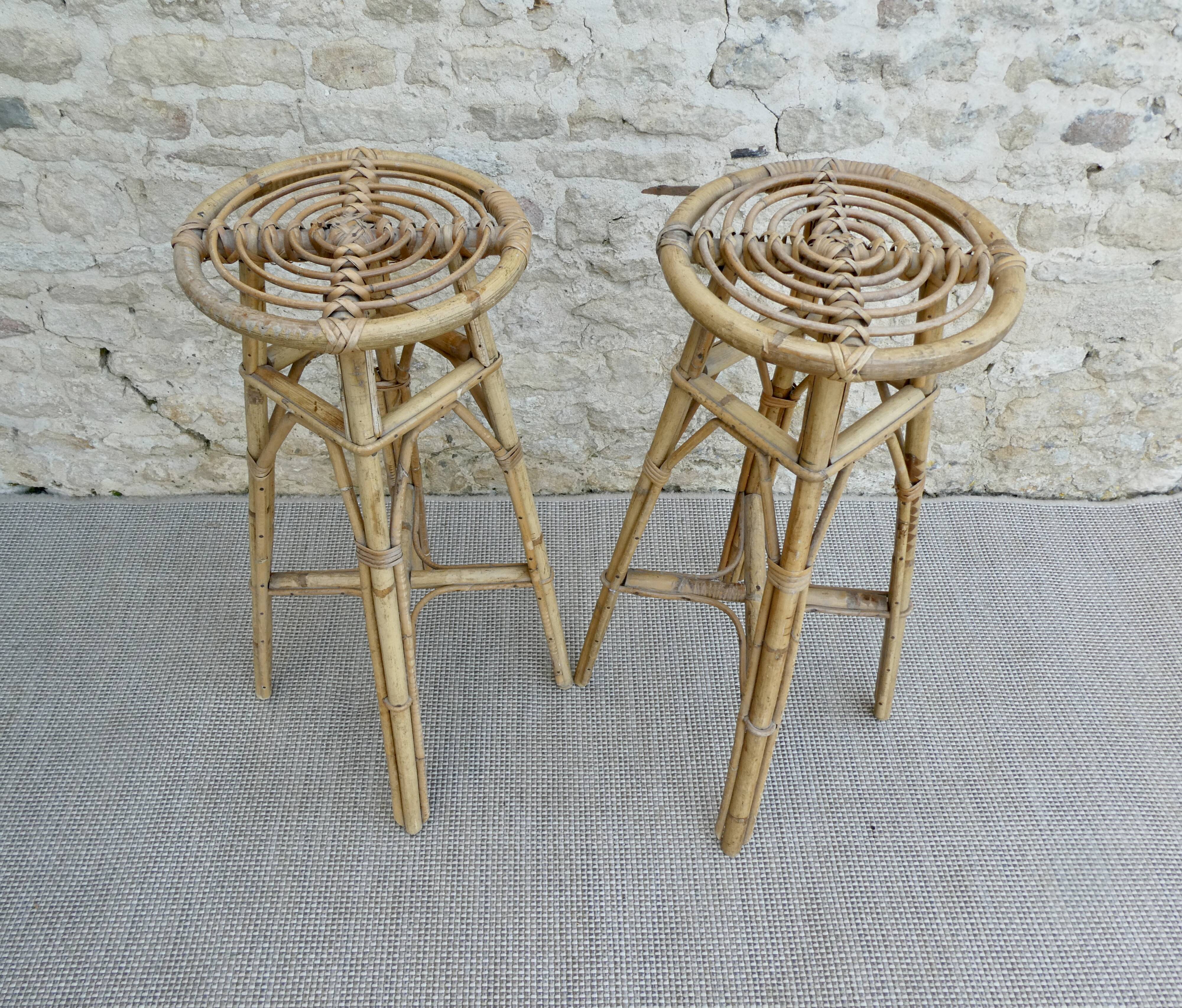 Pair of high stools, bar, rattan