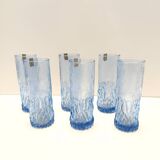 Postmodern Set of Six Blue Crystal Handmade Drinking Glasses