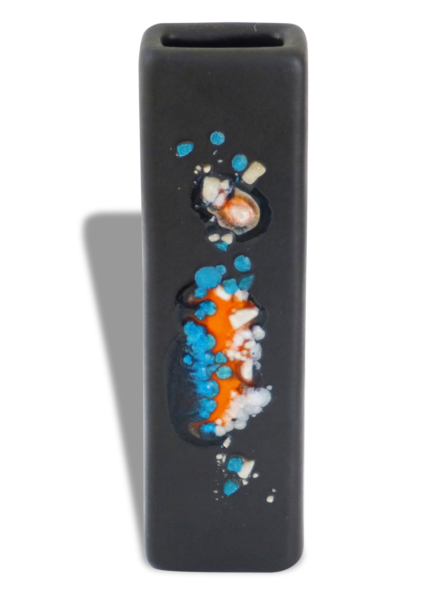 Denise Orlando: Black ceramic vase & 1950 vintage melted glass