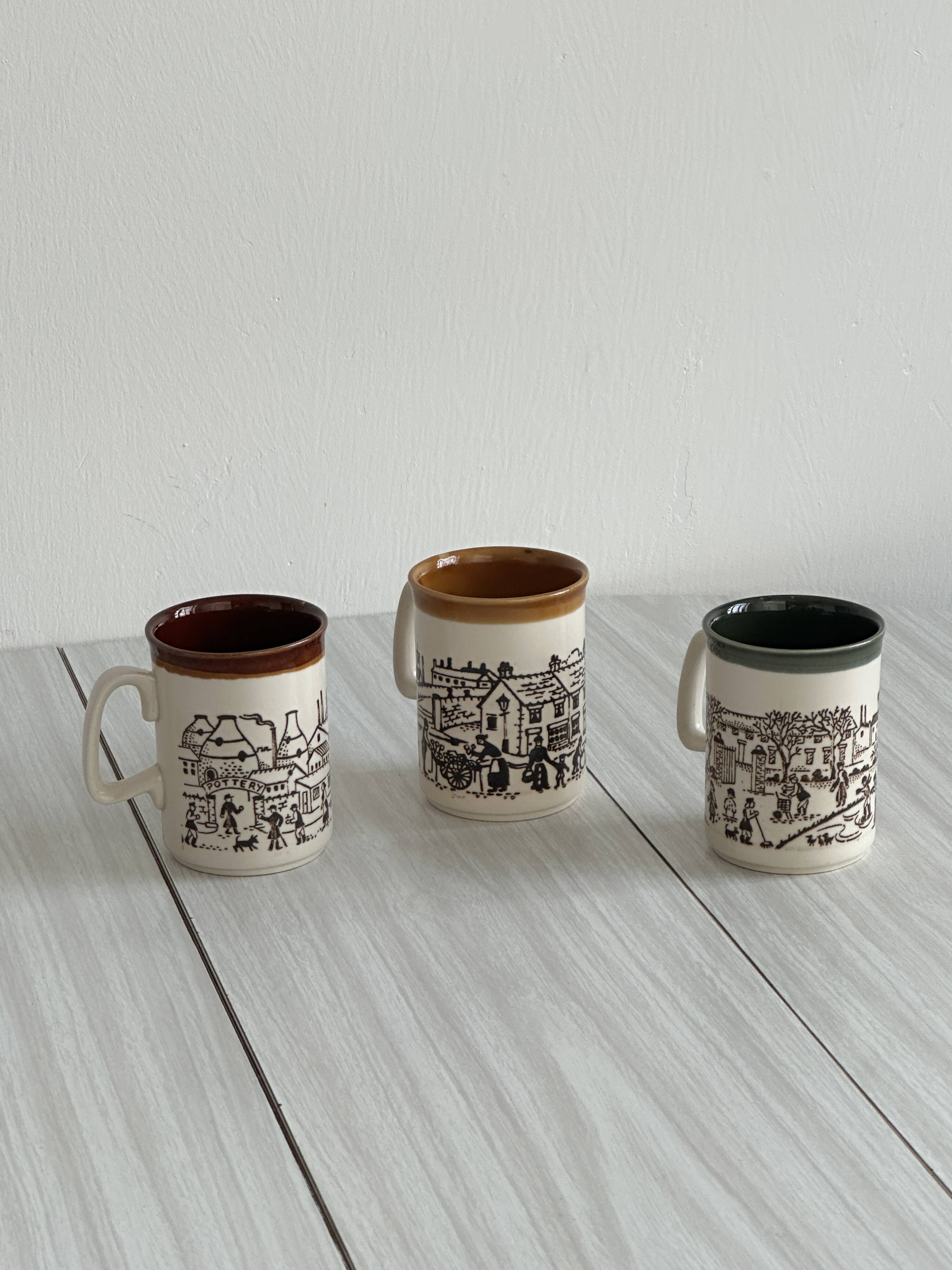 3 English Staffordshire mugs.