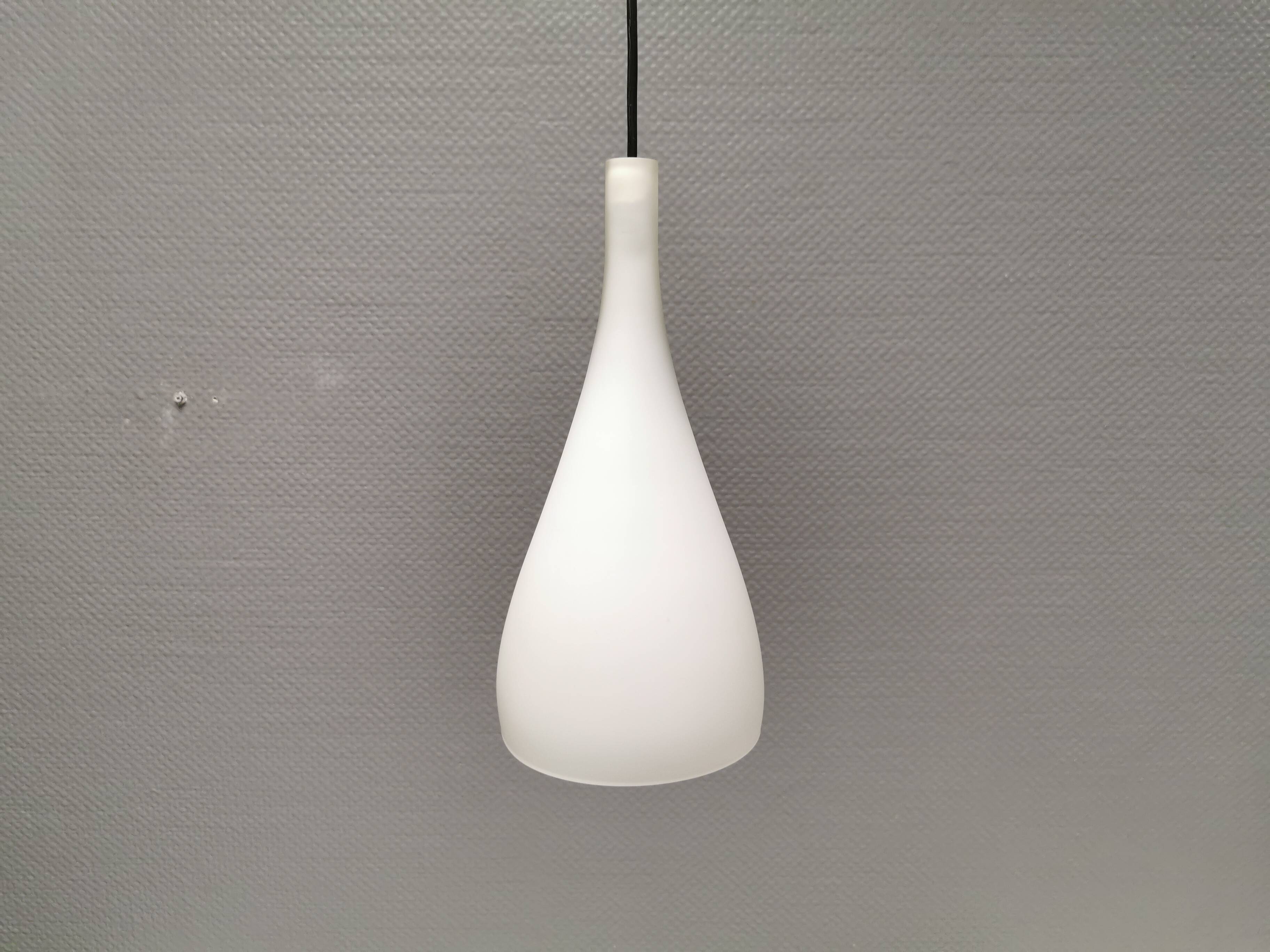 French hanging lamp in milky white glass, model gin fizz, produced by sce