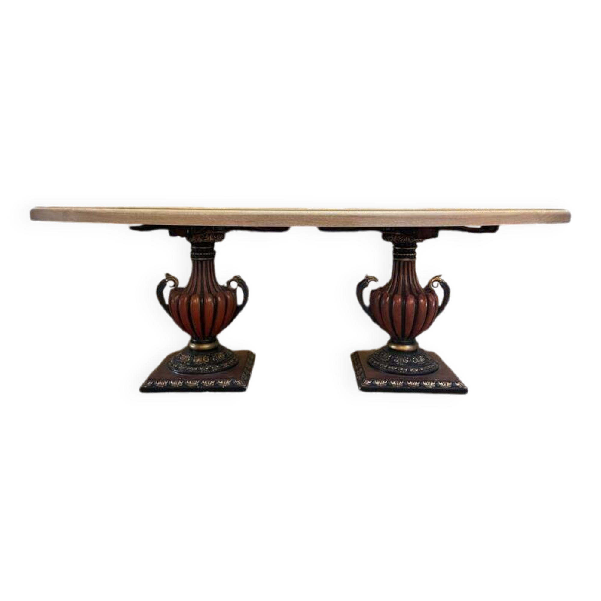 Oval oak dining table with vase legs