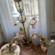 Murano glass chandelier Venetian flowers, circa 1950/1970 pink yellow