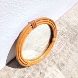 Small round rattan mirror 1970