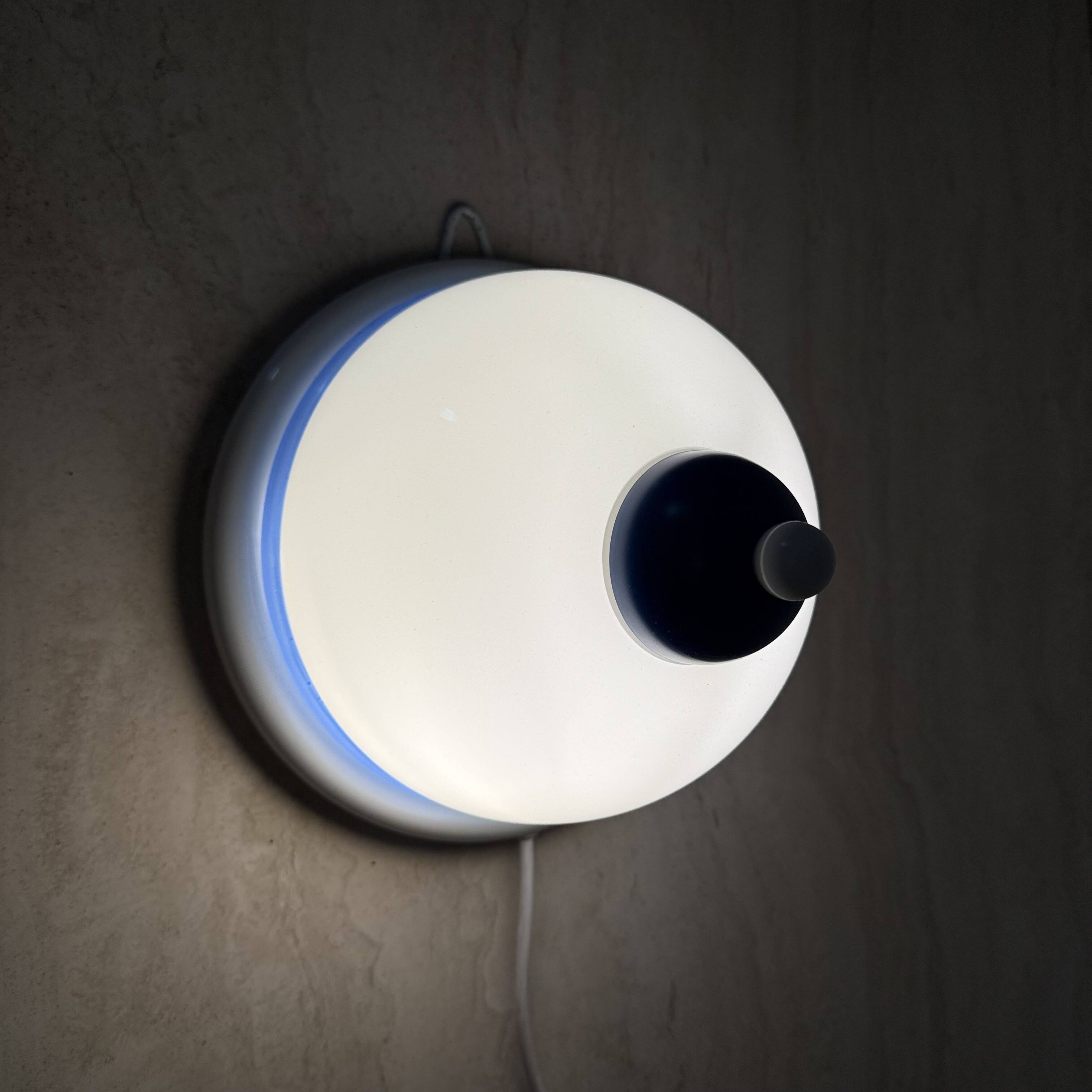 Vintage glass blue and white wall lamp sconce , 1970s