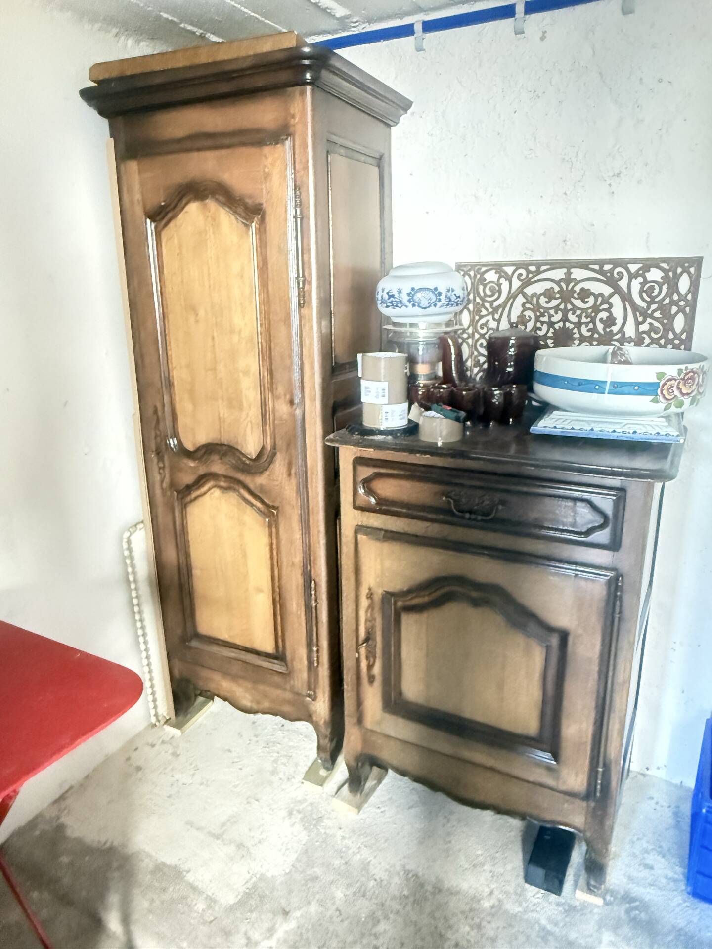Standing man & solid oak jam cabinet – Antique furniture