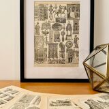 Lithographie gravure sur l'architecture de 1928