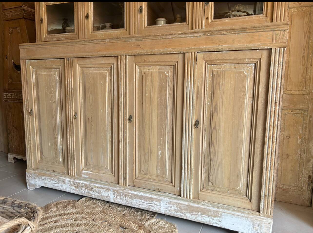 Old wooden grocery store cabinet, display cases and drawers