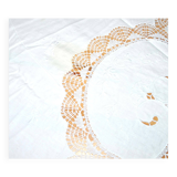 Vintage round tablecloth in embroidered and openwork cotton 160x160cm *M3*