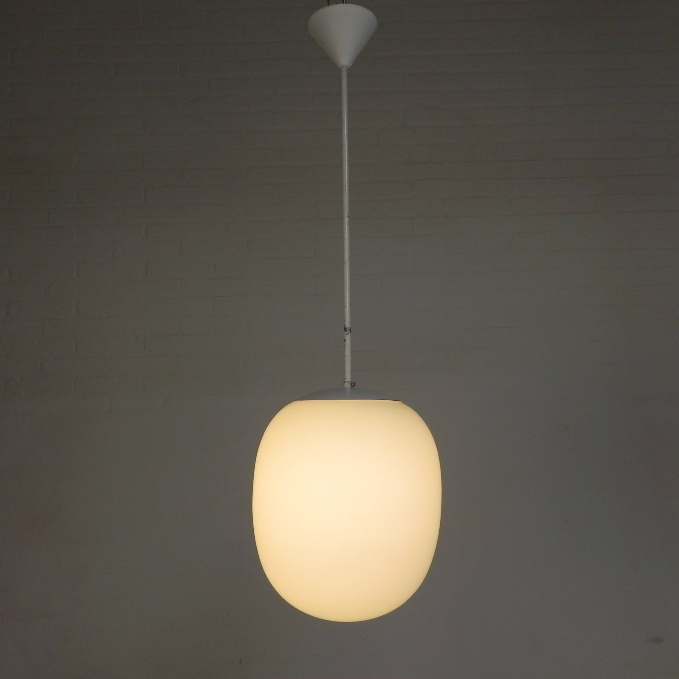 Vintage school lamp with frosted white glass shade, 1950s.