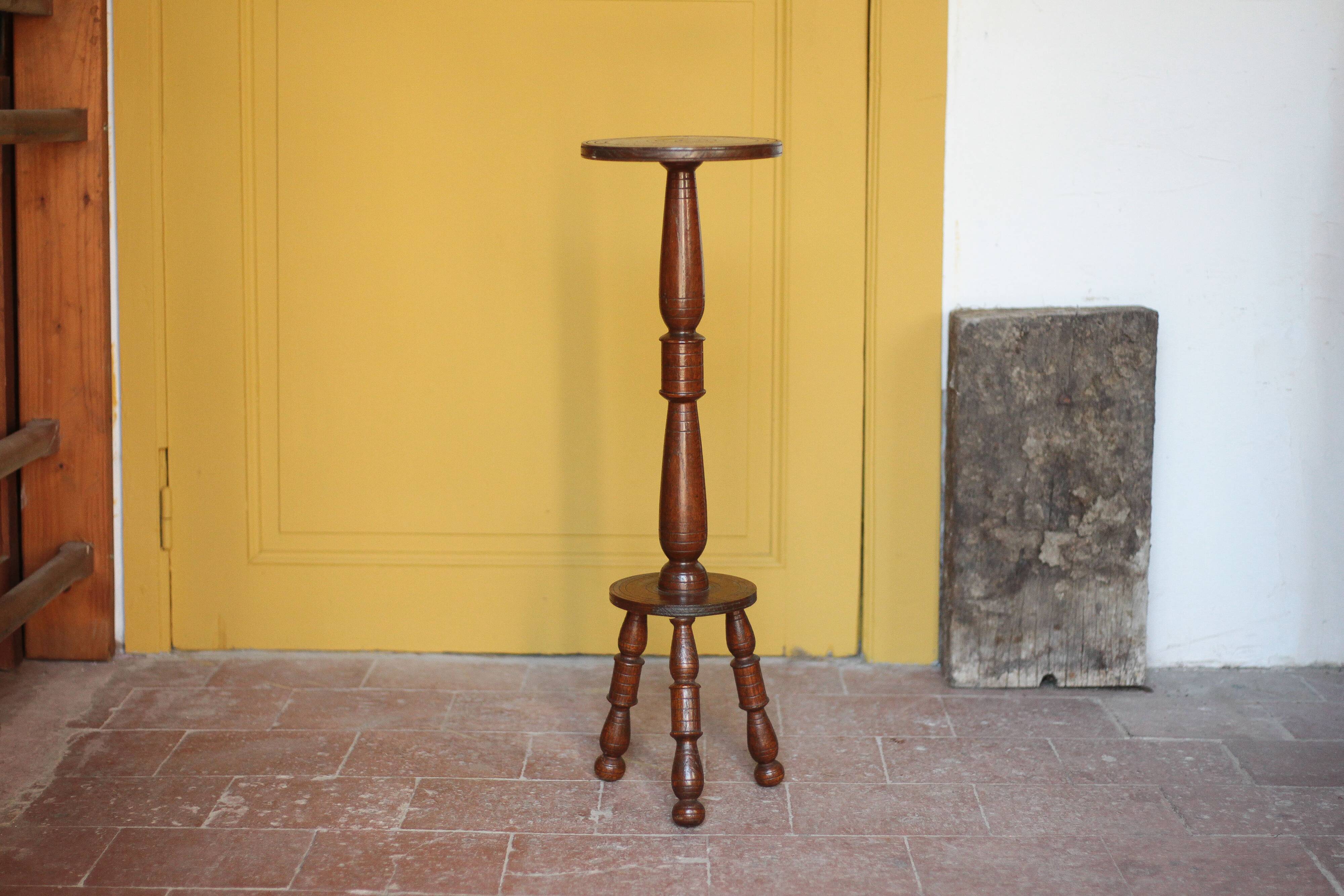 vintage wooden pedestal, Art Deco pedestal, column wood