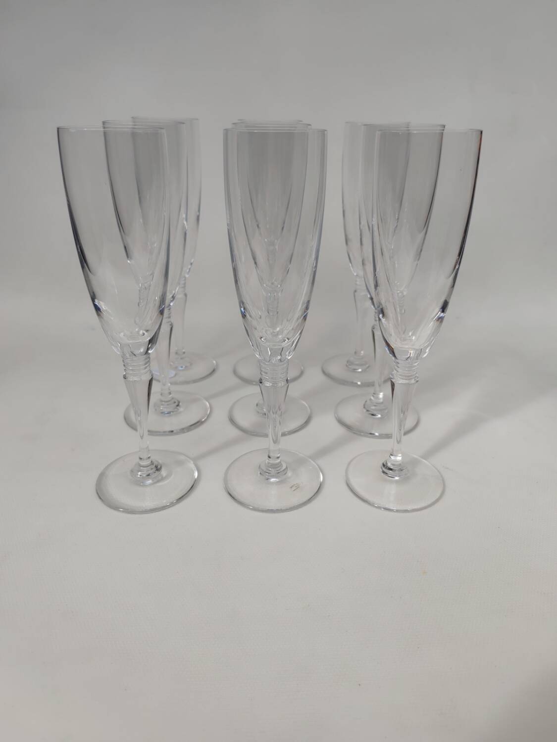 9 crystal champagne flutes from Saint Louis, Grand Lieu model.