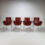 Set of 4 red leather and aluminium duna chairs by Jorge Pensi for Cassina, 1990s