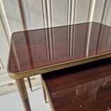 Set of 2 nesting tables in exotic wood veneer, tapered legs and