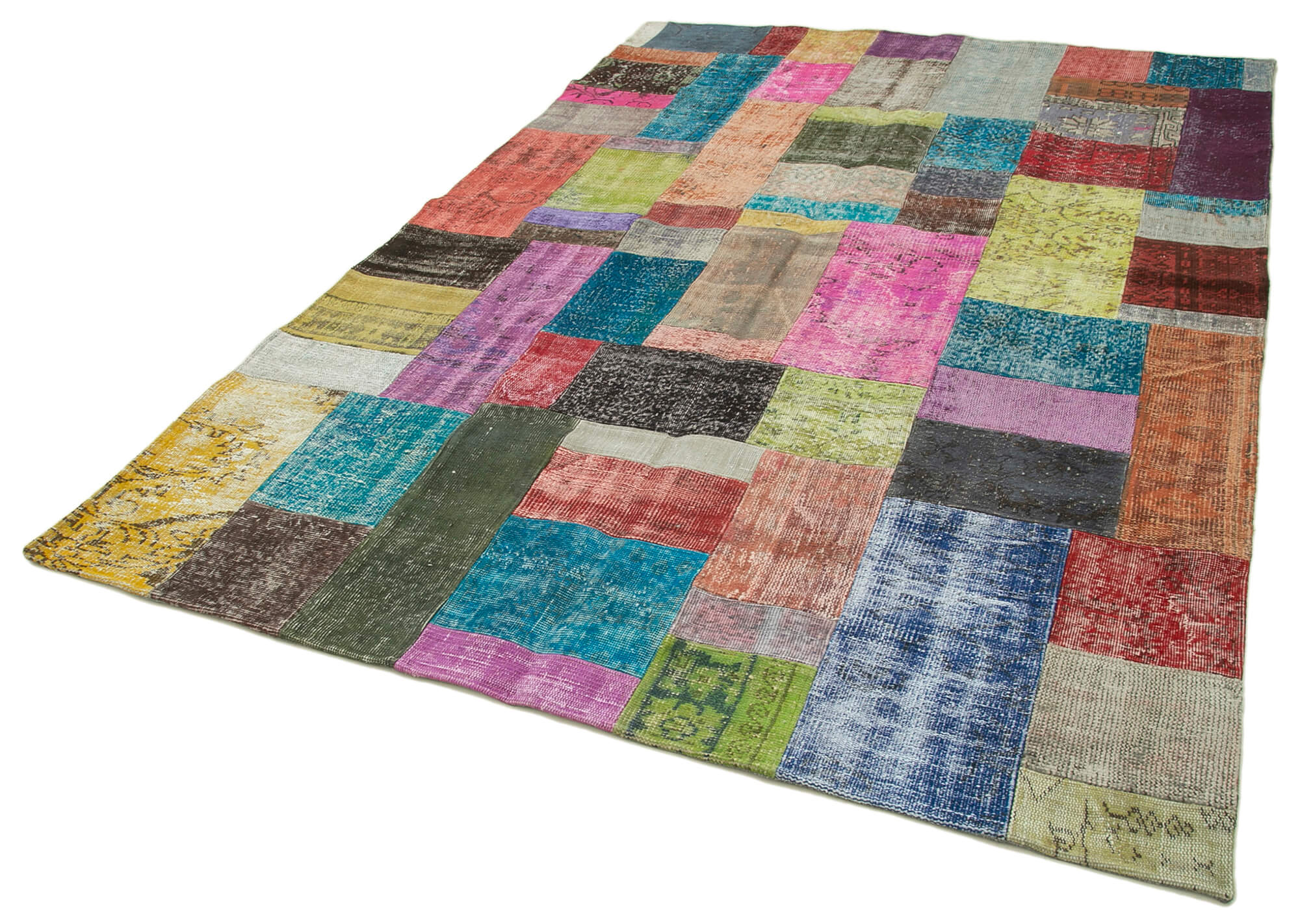 Hand-knotted oriental overdyed 204 cm x 300 cm multicolor patchwork rug