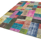 Hand-knotted oriental overdyed 204 cm x 300 cm multicolor patchwork rug