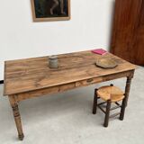 Antique farm table from the 1950s, with 3 drawers and turned legs