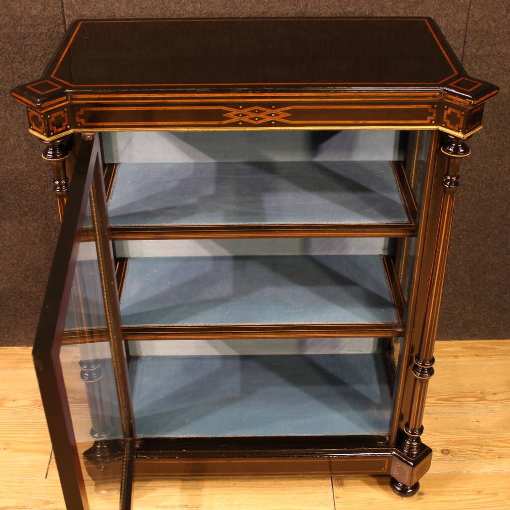 19th century English inlaid display cabinet