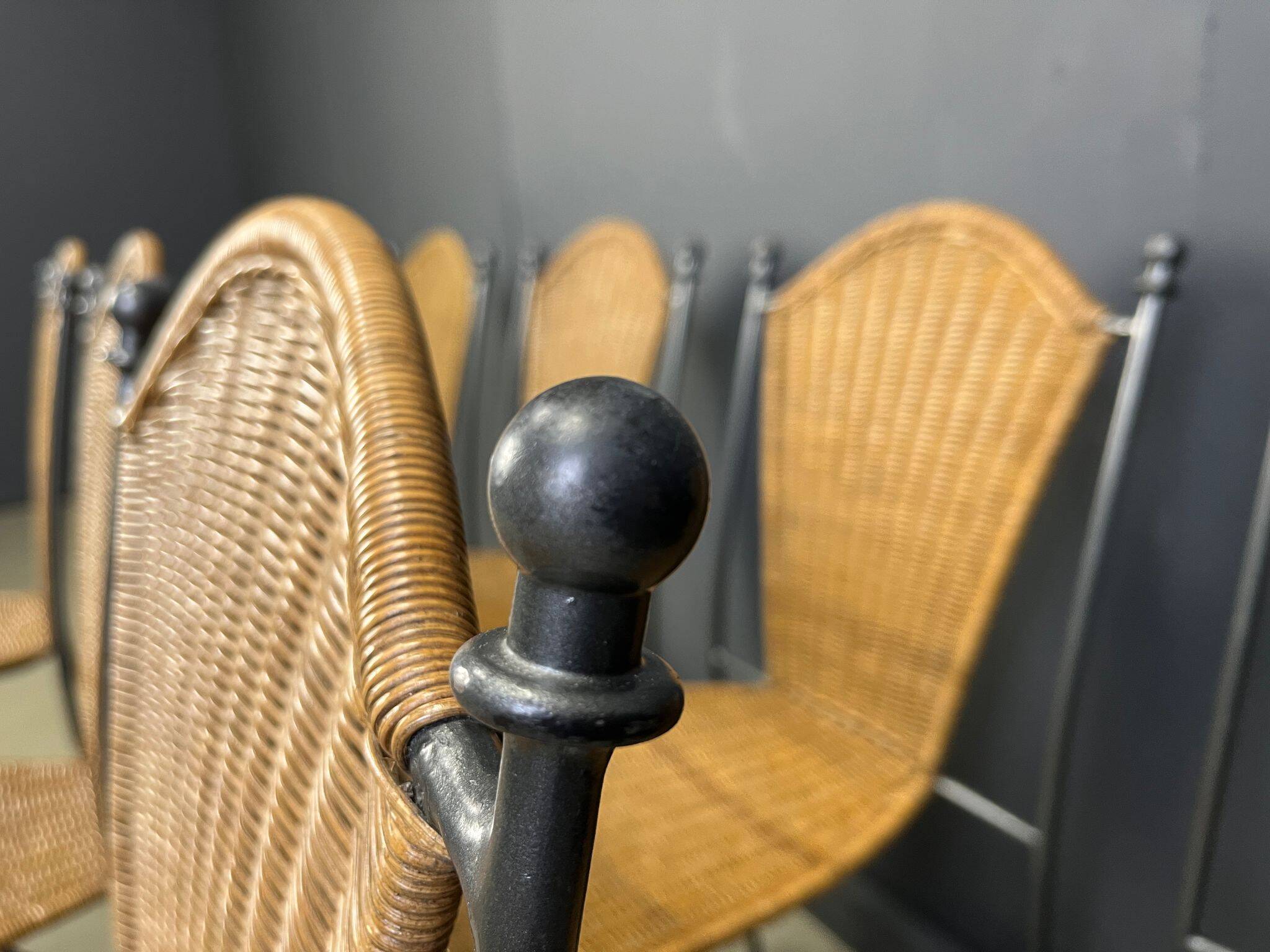 Wicker chairs by Frederick Weinberg, 1960s, set of 7
