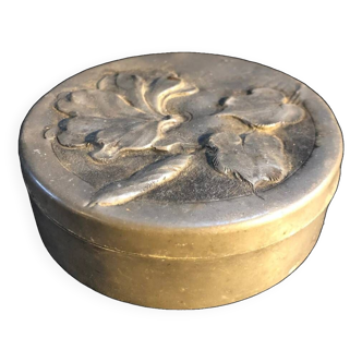 Candy box in embossed pewter with Art Nouveau floral motifs