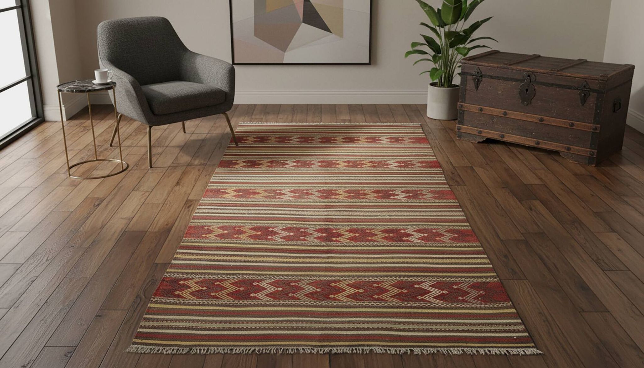 Grand Turkish Kilim Yoruk Vintage 150x300 cm Geometric Stripes