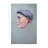 Tableau pastel "profil d'homme au beret" vers 1950