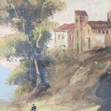 Antique Italian painting with Florentine frame and curved glass