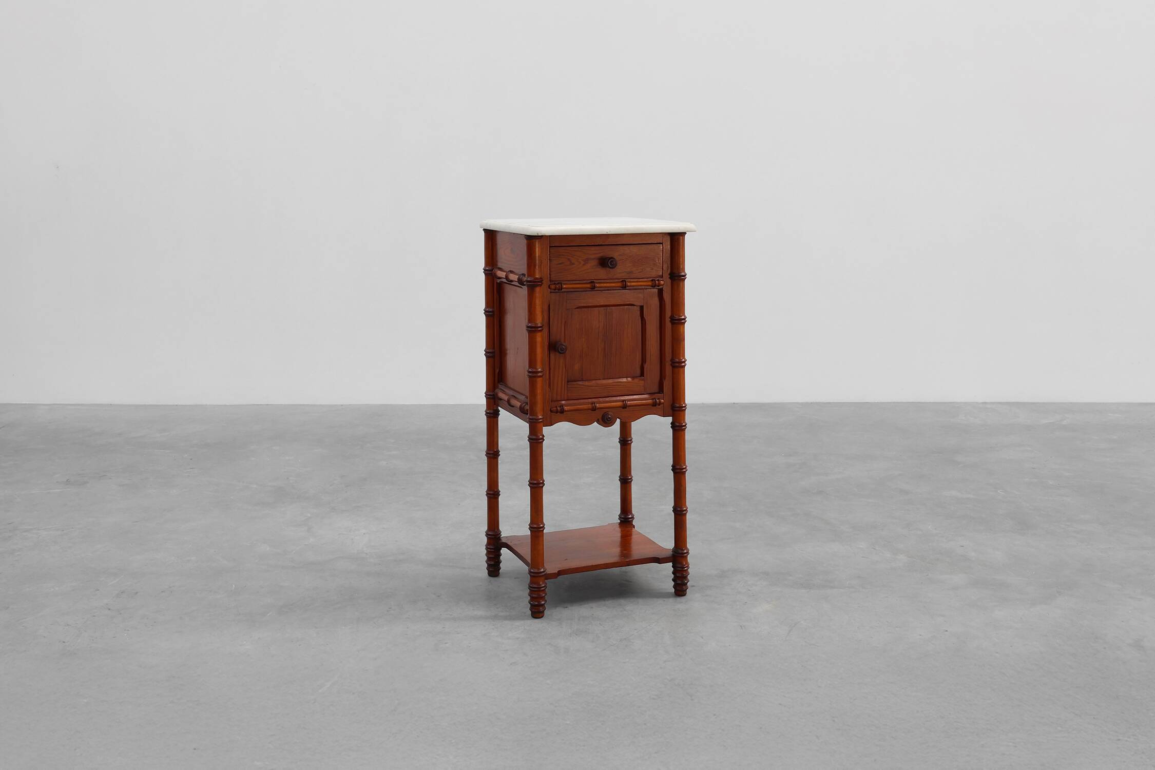 Late 19th century Faux bamboo and marble bedside table, France