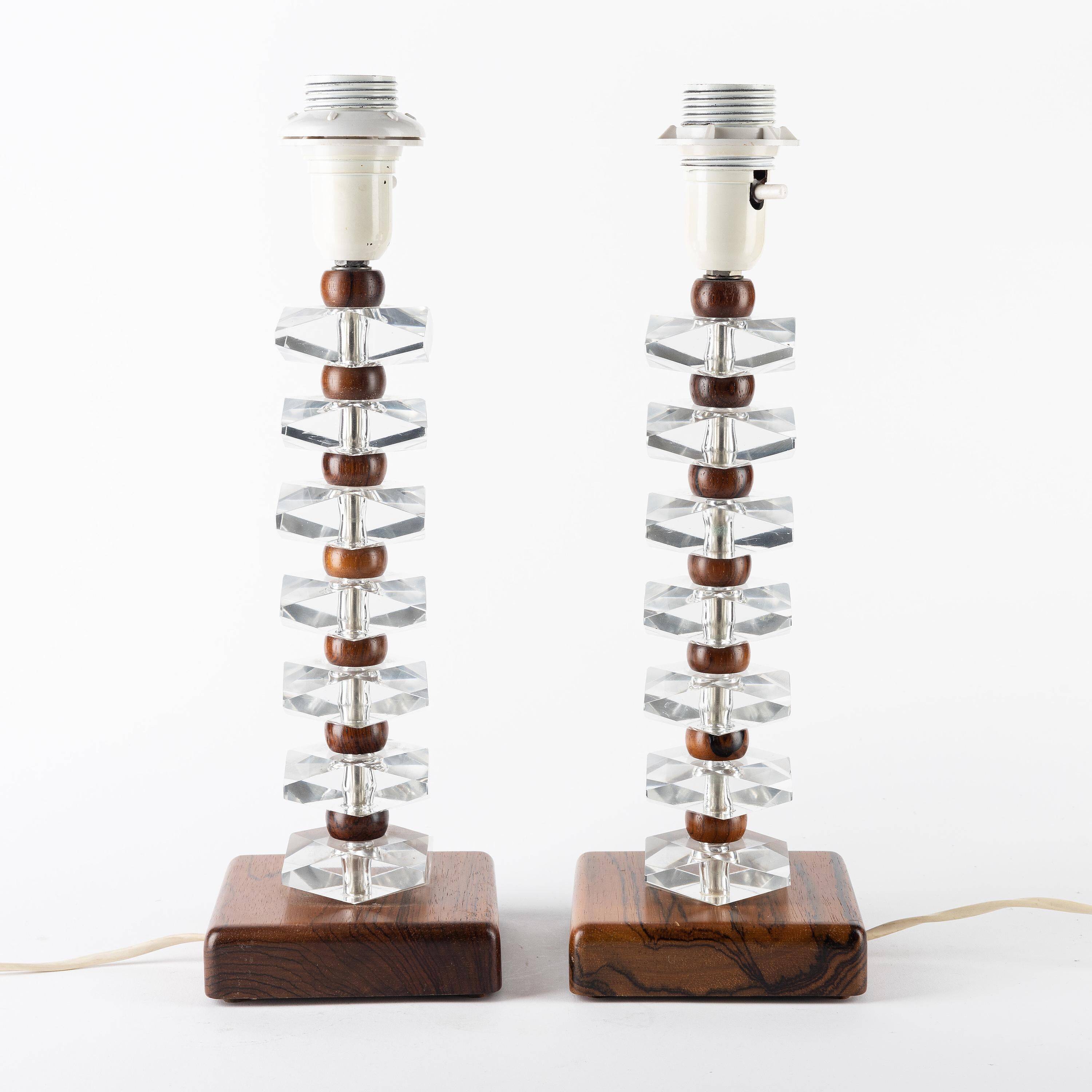 Lampe de bureau en bois de rose et verre par Orrefors, Suède, 1960