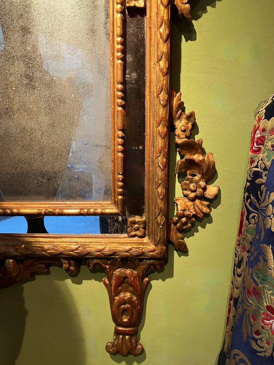 Large 19th Century French Giltwood Marriage Mirror Antique Overmantel Mirror with Original Mercury Foxed Glass