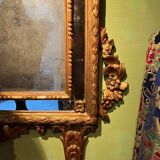 Large 19th Century French Giltwood Marriage Mirror Antique Overmantel Mirror with Original Mercury Foxed Glass