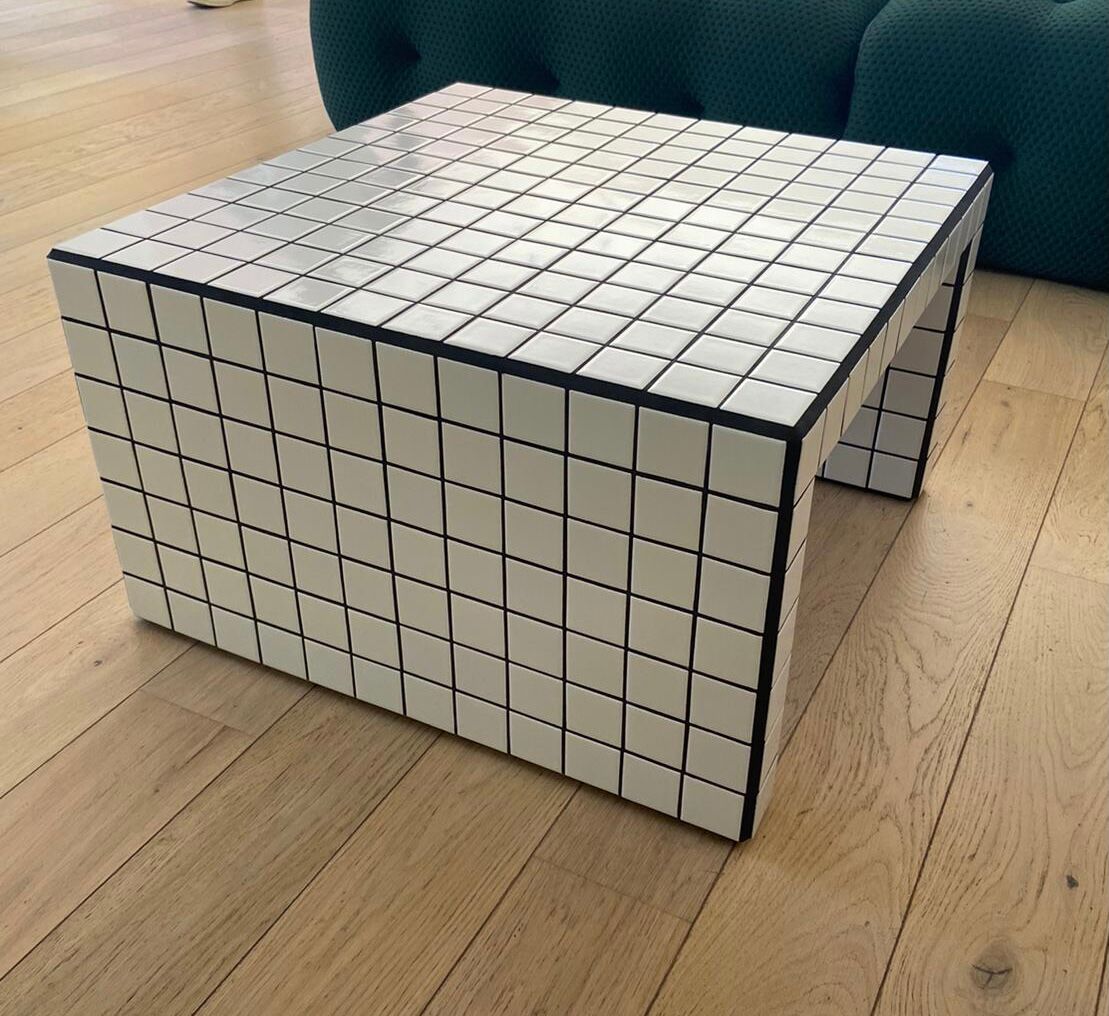 Coffee table tiles mosaic white joint black