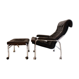 Leather armchair with footstool Noboru Nakamura Bore