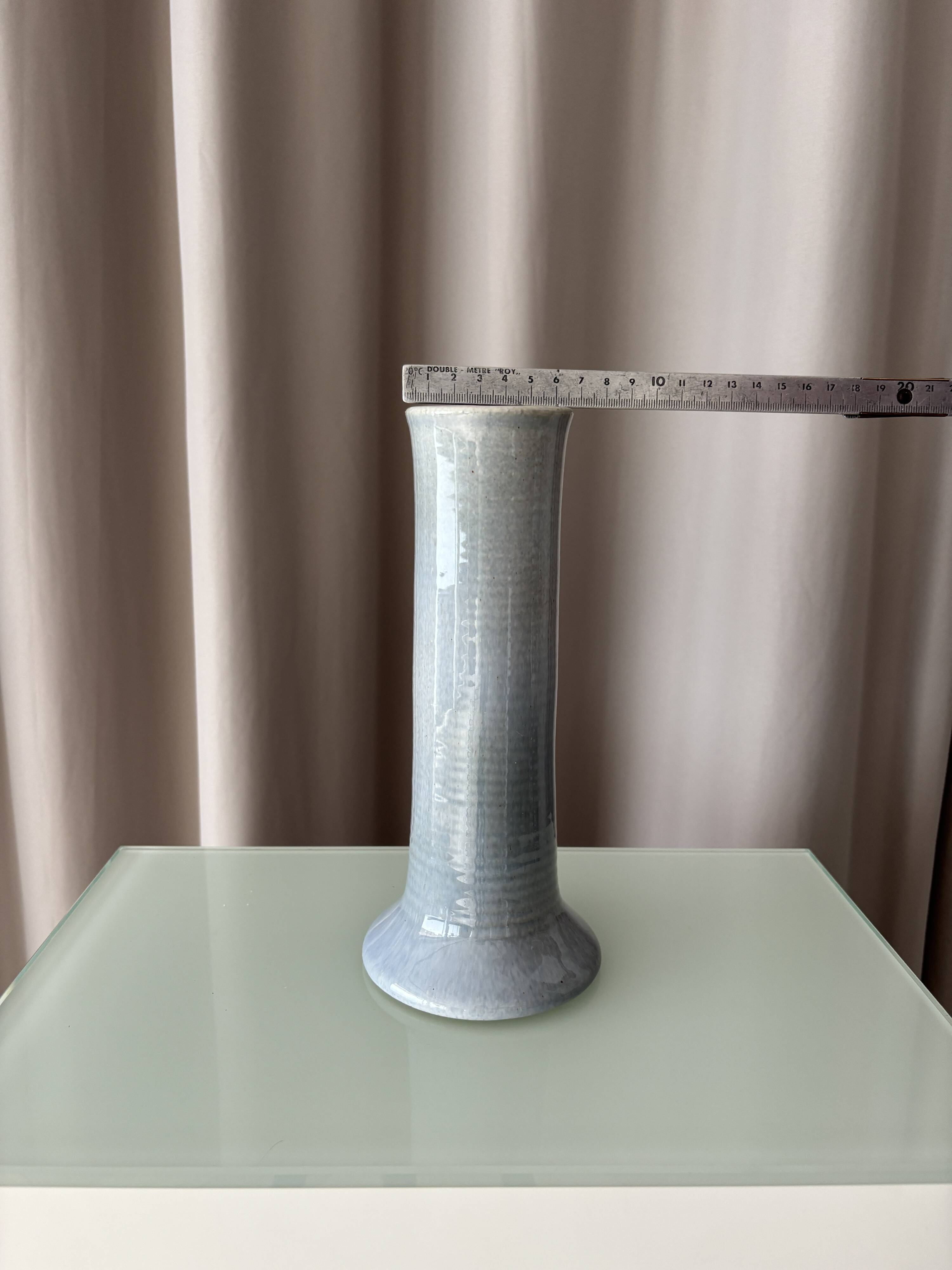 Tall Vintage Studio Pottery Vase – Pale Blue & Brown Glaze