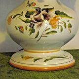 Old ceramic table lamp from Vieux Rodez, floral base, fabric lampshade 3198
