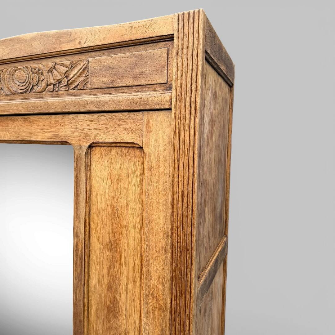 Art Deco bonnetière wardrobe from Paris in raw and solid oak.