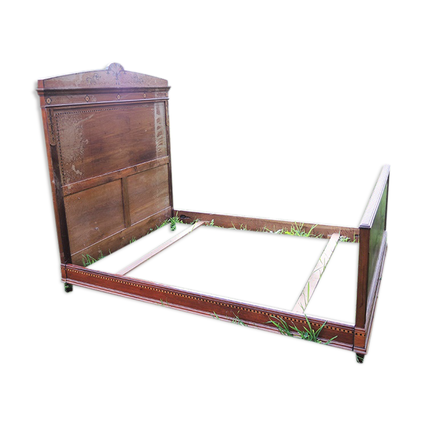 Bed frame double wood  inlay vintage